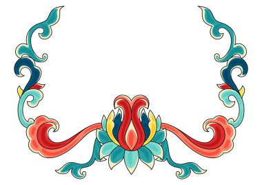 Çin geleneksel seramik süs çerçevesi. Geleneksel oryantal çiçek porseleni süsü. Klasik dekoratif sanat.