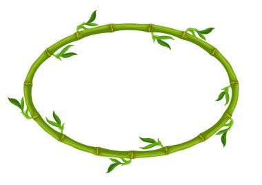 Yeşil bambu saplı ve yapraklı çerçeve. Tropik ormanın dekoratif egzotik bitkileri. Doğal illüstrasyon.