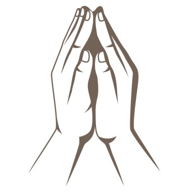 Dua ederken katlanmış ellerin Hıristiyan çizimi. Mutlu Paskalya görüntüleri. İnancın dini sembolü.