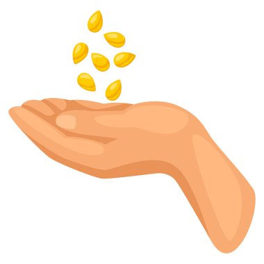 Tohumlar el ele tutuşur. Tarım ekimi illüstrasyonu. Mevsimlik tarla imajı.