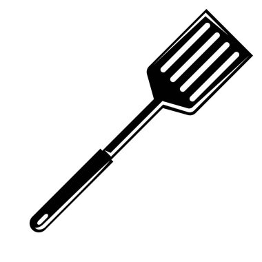 Çelik pişirme spatulasının resmi. Stilize bbq mutfak ve restoran gereçleri.