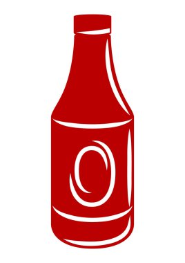 Ketçap soslu şişe tasviri. Biçimlendirilmiş mutfak ve restoran ürünü.