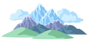 Dağlarla, tepelerle ve gökyüzüyle manzara. Doğal sahne illüstrasyonu. Soyut biçim.