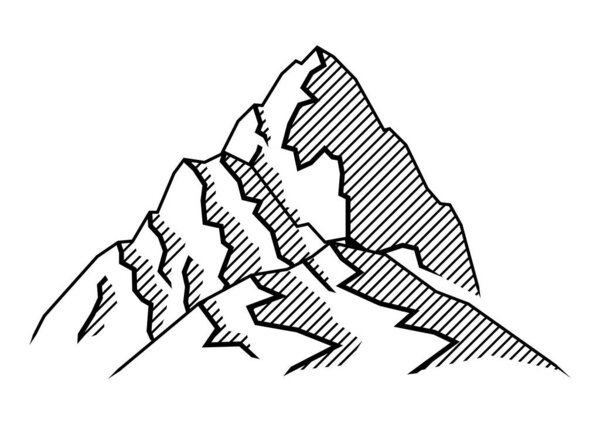 Стилизованное изображение гор. Естественная иллюстрация сцены. Стиль гравировки.