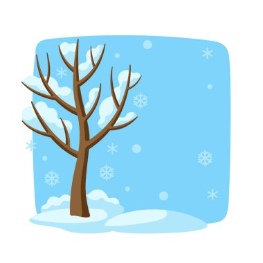 Dalları karla kaplı bir kış ağacı. Mevsimsel doğa illüstrasyonu.