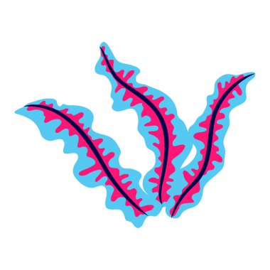 Deniz bitkisi yosunlarının resmi. Deniz yaşamı akvaryumu ve deniz bitkisi. Parlak renklerde biçimlendirilmiş resim.