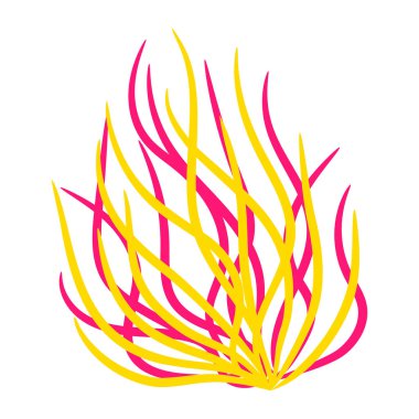 Deniz bitkisi yosunlarının resmi. Deniz yaşamı akvaryumu ve deniz bitkisi. Parlak renklerde biçimlendirilmiş resim.