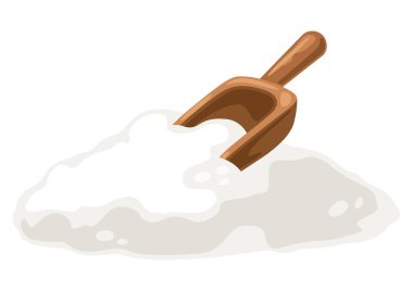 Ahşap mala ve unun resmi. Pastane ve bakkaliye resimleri. Biçimlendirilmiş simge.