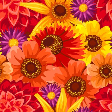 Sonbahar çiçekleriyle kusursuz desen. Çiçek açan güzel desenli bitkiler. Doğal illüstrasyon.