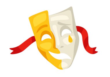 Illustration of comedy and tragedy masks. Traditional theatre symbol. Image for theatrical performance. clipart