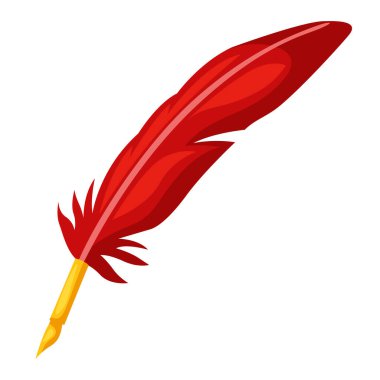 Retro yazım tüyü tasviri. Tasarım ve dekorasyon için Quill kalem simgesi.