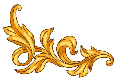 Barok tarzında dekoratif çiçek elementi. Altın bigudi bitkisi. Vintage girdap motifi.