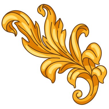 Barok tarzında dekoratif çiçek elementi. Altın bigudi bitkisi. Vintage girdap motifi.