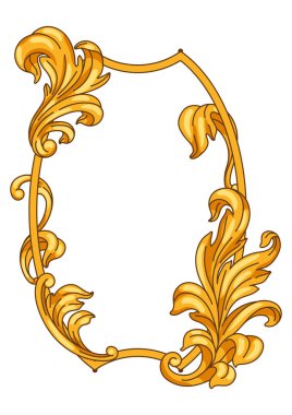 Dekoratif çiçek çerçevesi, barok tarzında. Altın bigudi bitkisi. Vintage girdap kenarı.