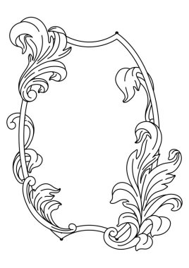 Dekoratif çiçek çerçevesi, barok tarzında. İşlenmiş siyah bukle bitkisi. Vintage girdap kenarı.