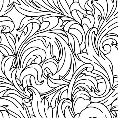 Dekoratif çiçek desenli, barok tarzında. İşlenmiş siyah bukle bitkisi. Vintage girdap izi.