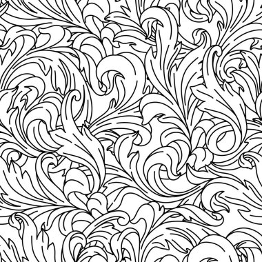 Dekoratif çiçek desenli, barok tarzında. İşlenmiş siyah bukle bitkisi. Vintage girdap izi.