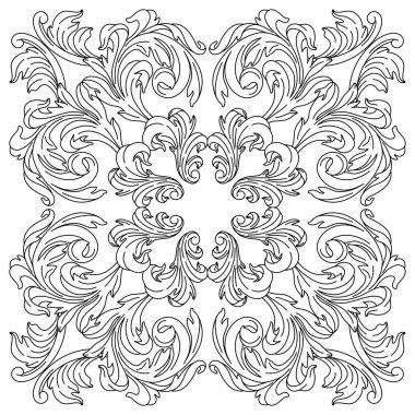 Barok tarzında dekoratif seramik fayans. İşlenmiş siyah bukle bitkisi. Vintage girdap motifi.