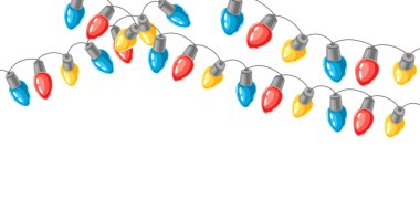 Ampul çelengi olan bir arka plan. Mutlu Noeller ve mutlu yıllar. Tatil tasarımı.