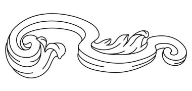 Barok tarzında dekoratif çiçek elementi. İşlenmiş siyah bukle bitkisi. Vintage girdap motifi.