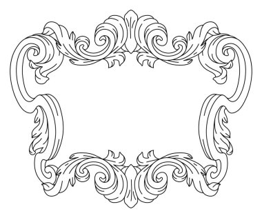 Dekoratif çiçek çerçevesi, barok tarzında. İşlenmiş siyah bukle bitkisi. Vintage girdap kenarı.