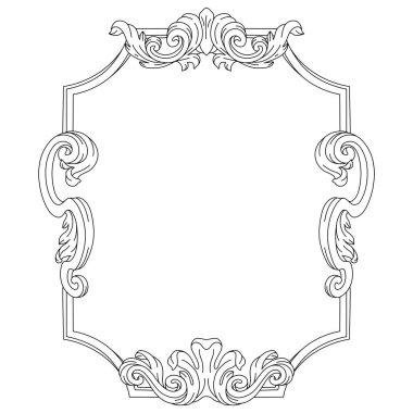 Dekoratif çiçek çerçevesi, barok tarzında. İşlenmiş siyah bukle bitkisi. Vintage girdap kenarı.