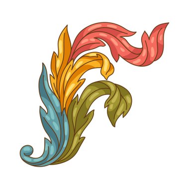 Barok tarzında dekoratif çiçek elementi. Renkli körling bitkisi. Vintage girdap motifi.