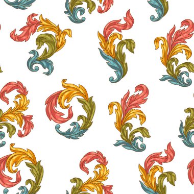 Dekoratif çiçek desenli, barok tarzında. Renkli körling bitkisi. Vintage girdap izi.