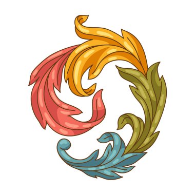 Barok tarzında dekoratif çiçek elementi. Renkli körling bitkisi. Vintage girdap motifi.