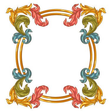 Dekoratif çiçek çerçevesi, barok tarzında. Renkli körling bitkisi. Vintage girdap kenarı.