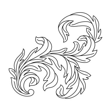 Barok tarzında dekoratif çiçek elementi. İşlenmiş siyah bukle bitkisi. Vintage girdap motifi.