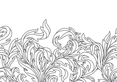 Dekoratif çiçek desenli, barok tarzında. İşlenmiş siyah bukle bitkisi. Vintage girdap izi.