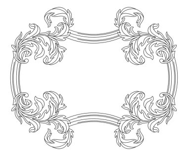 Dekoratif çiçek çerçevesi, barok tarzında. İşlenmiş siyah bukle bitkisi. Vintage girdap kenarı.