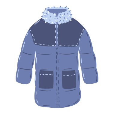 Kapüşonlu ceketin tasviri. Sıcak kışlıklar dinlenmek ve yürümek için..