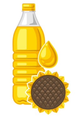 Plastik şişe ve ayçiçeği yağı tasviri. Aşçılık ve tarım üretimi için görüntü.