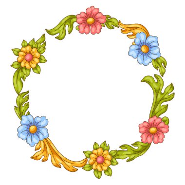 Dekoratif çiçek çerçevesi, barok tarzında. Renkli körling bitkisi. Vintage girdap kenarı.