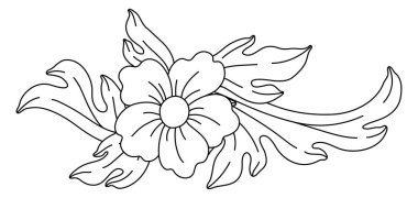 Barok tarzında dekoratif çiçek elementi. Siyah bigudi bitkisi. Vintage girdap motifi.