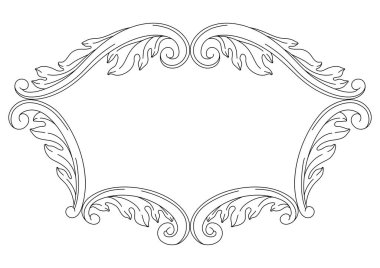Dekoratif çiçek çerçevesi, barok tarzında. Siyah bigudi bitkisi. Vintage girdap kenarı.