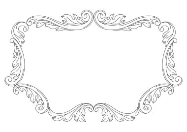 Dekoratif çiçek çerçevesi, barok tarzında. Siyah bigudi bitkisi. Vintage girdap kenarı.