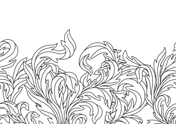 Decorative floral seamless pattern in baroque style. Engraved black curling plant. Vintage swirling print.