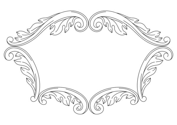 Декоративная цветочная рамка в стиле барокко. Черный кёрлинг. Винтажная вихревая граница.