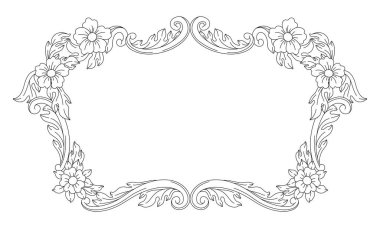 Dekoratif çiçek çerçevesi, barok tarzında. Siyah bigudi bitkisi. Vintage girdap kenarı.