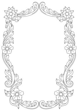 Dekoratif çiçek çerçevesi, barok tarzında. Siyah bigudi bitkisi. Vintage girdap kenarı.