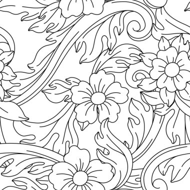 Dekoratif çiçek desenli, barok tarzında. Siyah bigudi bitkisi. Vintage girdap izi.