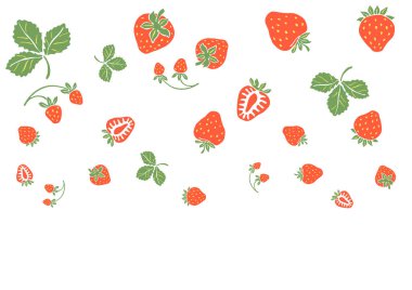 Kırmızı çilekli arka plan. Dekoratif stil böğürtlen ve yapraklar.