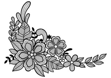 Çiçekli ve yapraklı dantelli dekoratif element. El yapımı nakış süslemesi. Eski moda nakış işi.