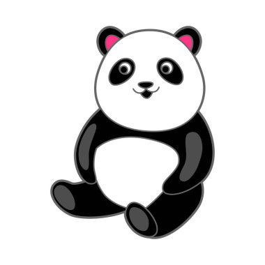 Kawaii küçük pandanın şirin bir çizimi. Çizgi film tarzında neşeli bir hayvan karakteri..