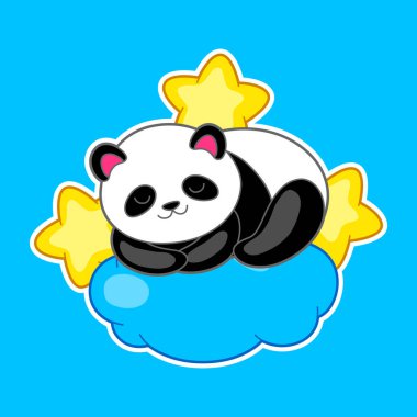 Kawaii küçük pandanın şirin bir çizimi. Çizgi film tarzında neşeli bir hayvan karakteri..