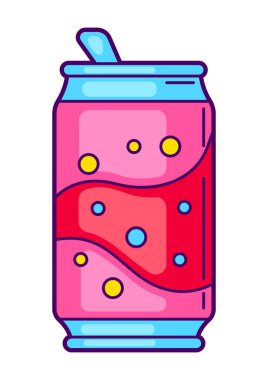 Gazozlu teneke resim. Renkli şirin bir ikon. Çizgi film tarzında yaratıcı eğlence sembolü.