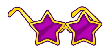 Yıldız gözlüğü tasviri. Renkli şirin bir ikon. Çizgi film tarzında yaratıcı eğlence sembolü.